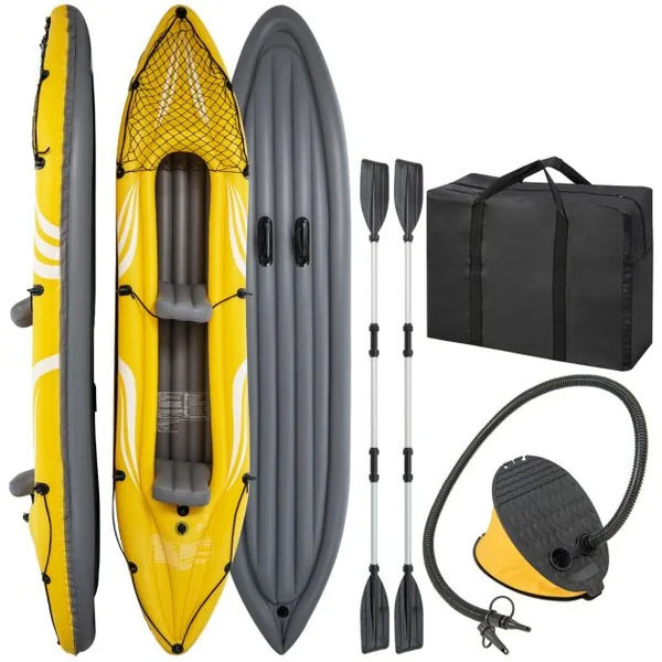Kayak Gonflable 2 Places avec Sièges Amovibles Canoë avec Pagaie Siège Gonflable et Pompe à Pied Sac de Transport Charge 160 KG Jaune