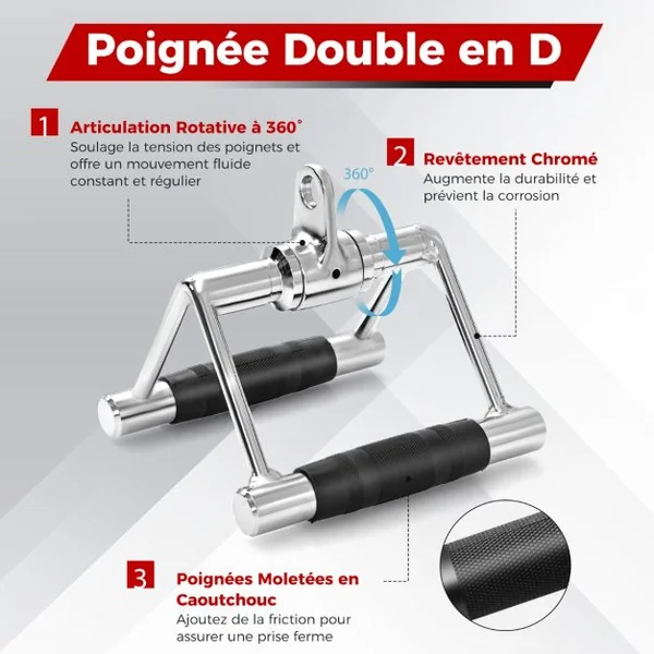 Kit d'Accessoires pour Machine de Musculation à Câble Accessoires de Traction Poignée à Pression en Forme de V Barre Droite Corde Triceps