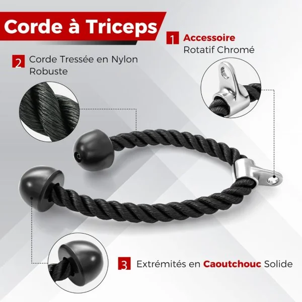 Kit d'Accessoires pour Machine de Musculation à Câble Accessoires de Traction Poignée à Pression en Forme de V Barre Droite Corde Triceps
