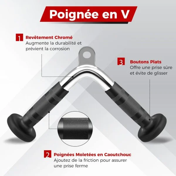 Kit d'Accessoires pour Machine de Musculation à Câble Accessoires de Traction Poignée à Pression en Forme de V Barre Droite Corde Triceps