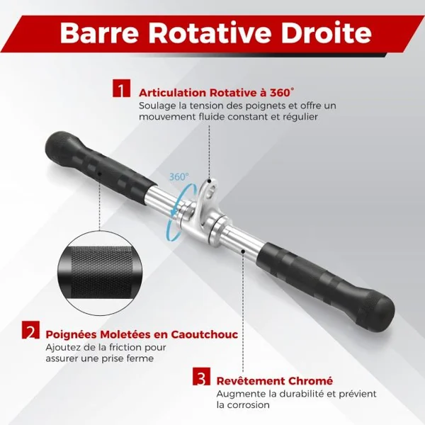 Kit d'Accessoires pour Machine de Musculation à Câble Accessoires de Traction Poignée à Pression en Forme de V Barre Droite Corde Triceps