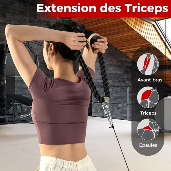 Kit d'Accessoires pour Machine de Musculation à Câble Accessoires de Traction Poignée à Pression en Forme de V Barre Droite Corde Triceps
