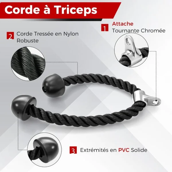 Kit d'Accessoires pour Machine de Musculation à Câble Accessoires de Traction Poignée à Pression en Forme de V Corde Triceps Poignée