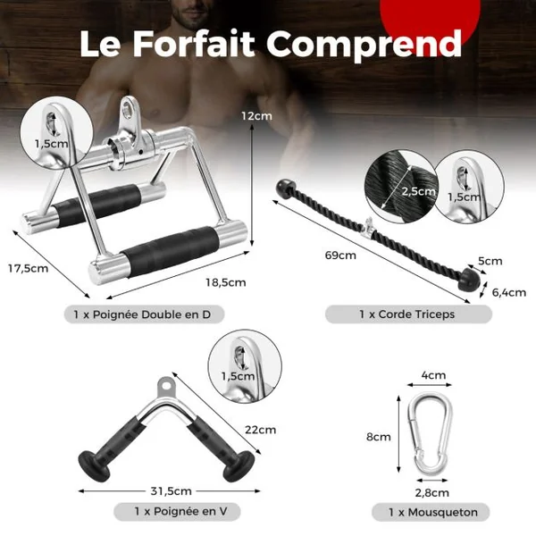 Kit d'Accessoires pour Machine de Musculation à Câble Accessoires de Traction Poignée à Pression en Forme de V Corde Triceps Poignée