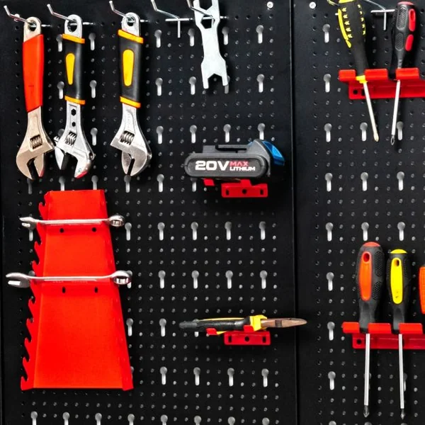 Kit de Rangement d'Outils en Métal avec 3 Panneaux Perforés 25 Accessoires de Suspension pour Garage Atelier Entrepôt Noir Rouge