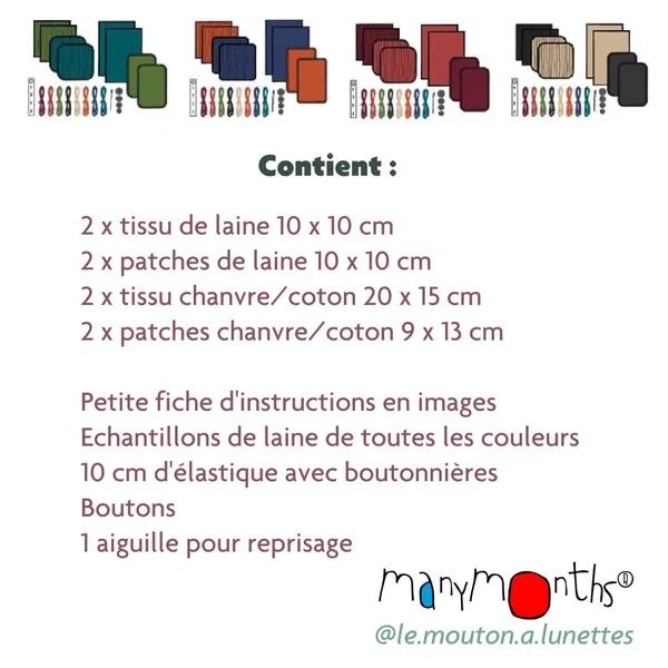 Kit de réparation pour vêtements ManyMonths laine mérinos et chanvre – Coloris 2025/26