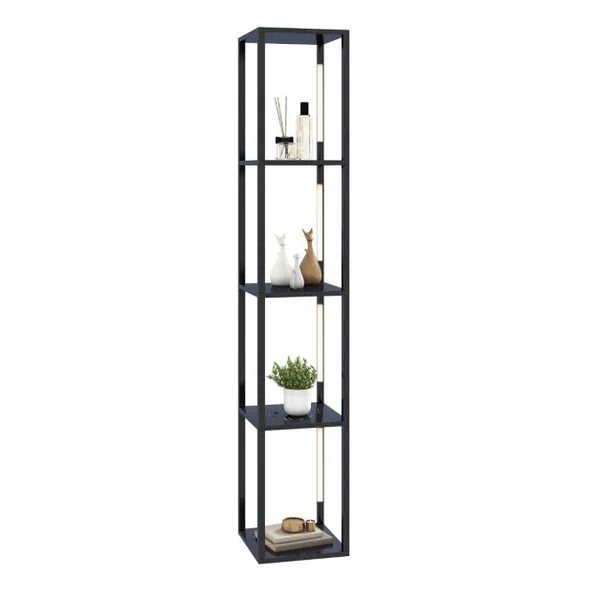 Lampadaire Salon 163cm avec 4 Étagères Ampoules LED à 3 Intensités Variable Poteaux LED Rotatifs 360° Interrupteur au Pied Noir