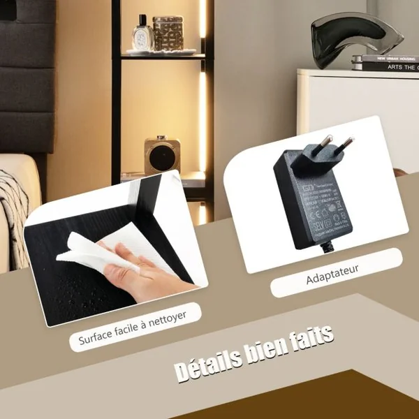 Lampadaire Salon 163cm avec 4 Étagères Ampoules LED à 3 Intensités Variable Poteaux LED Rotatifs 360° Interrupteur au Pied Noir