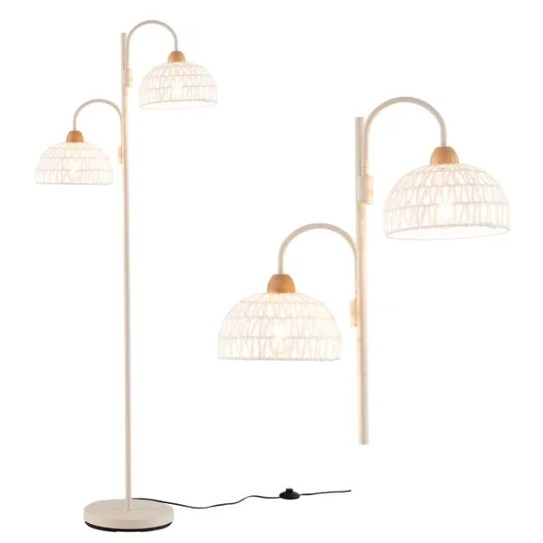 Lampadaire à 2 Lampes Lampe Arbre Rotative à 350° avec Interrupteur au Pied Abat-jours Tissés Et 2 Bases d'Ampoules E27 Base Lourde Blanc