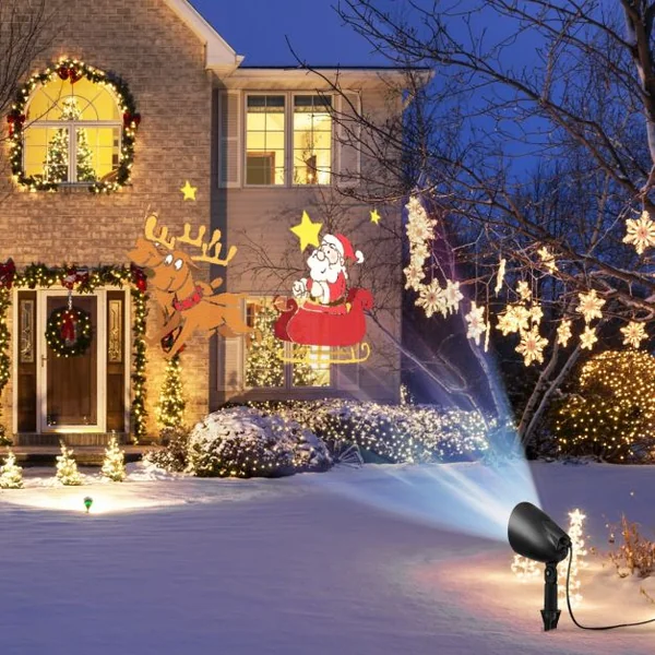 Lampe Projecteur Noël 15m Distance de Projection Max 3Lumières LED Motif Père Noël et Rennes Résistant aux Intempéries