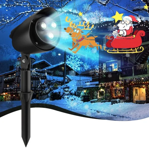 Lampe Projecteur Noël 15m Distance de Projection Max 3Lumières LED Motif Père Noël et Rennes Résistant aux Intempéries