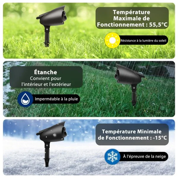 Lampe Projecteur Noël 15m Distance de Projection Max 3Lumières LED Motif Père Noël et Rennes Résistant aux Intempéries