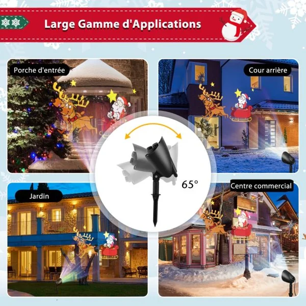 Lampe Projecteur Noël 15m Distance de Projection Max 3Lumières LED Motif Père Noël et Rennes Résistant aux Intempéries