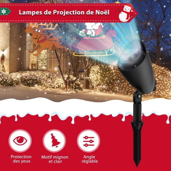 Lampe Projecteur Noël 15m Distance de Projection Max 3Lumières LED Motif Père Noël et Rennes Résistant aux Intempéries
