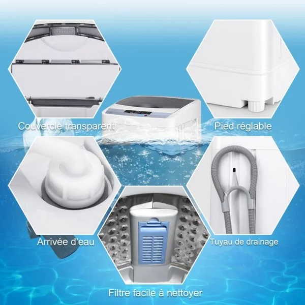Lave-Linges Machine à Laver Automatique avec 10 Programmes Affichage LED Capacité de Lavage 4,5 KG Economie d'eau et d'Energie 50 x 50 x 85 CM Gris