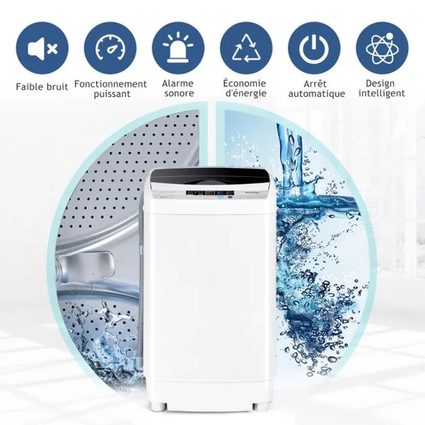 Lave-Linges Machine à Laver Automatique avec 10 Programmes Affichage LED Capacité de Lavage 4,5 KG Economie d'eau et d'Energie 50 x 50 x 85 CM Gris