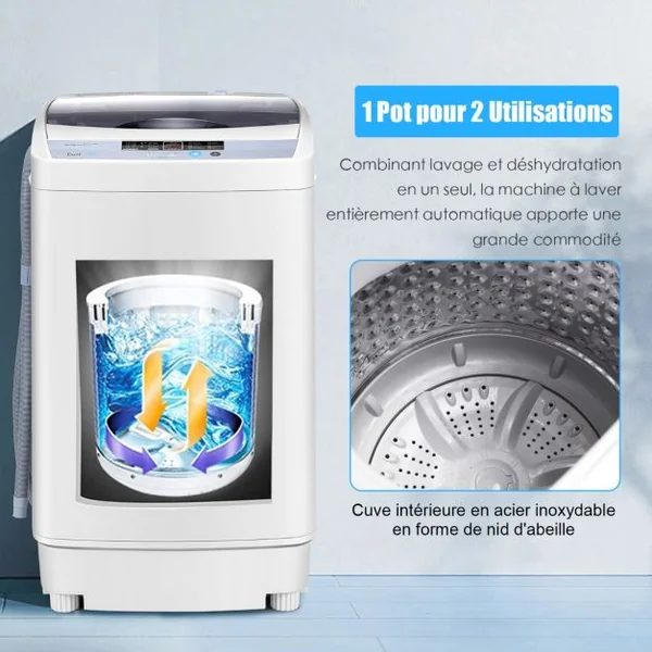 Lave-Linges Machine à Laver Automatique avec 10 Programmes Affichage LED Capacité de Lavage 4,5 KG Economie d'eau et d'Energie 50 x 50 x 85 CM Gris