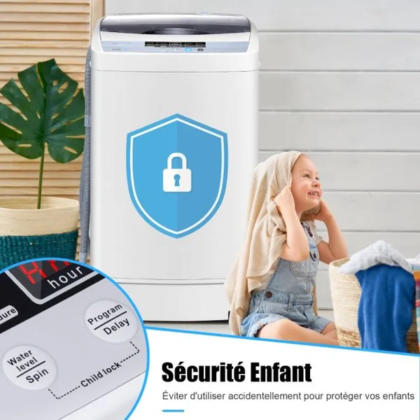 Lave-Linges Machine à Laver Automatique avec 10 Programmes Affichage LED Capacité de Lavage 4,5 KG Economie d'eau et d'Energie 50 x 50 x 85 CM Gris