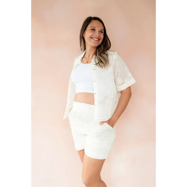 LDP - Chemise manches courtes broderie floral - crème