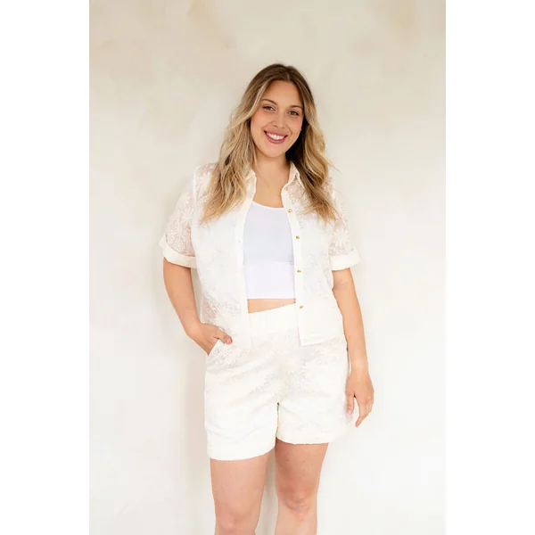 LDP - Chemise manches courtes broderie floral - crème