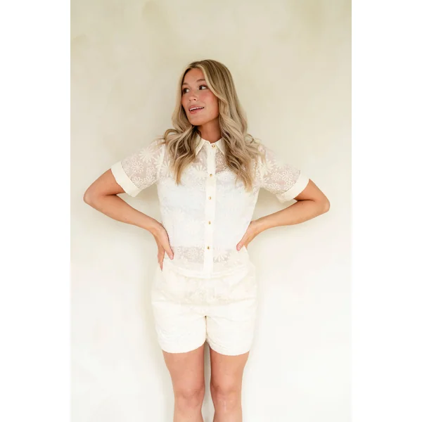 LDP - Short broderie floral - crème