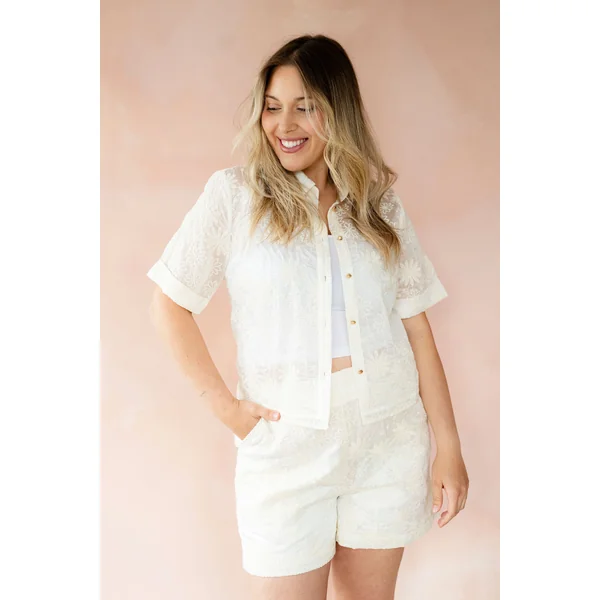 LDP - Short broderie floral - crème