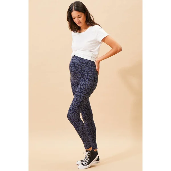 Legging de grossesse en coton bio léopard - Bleu