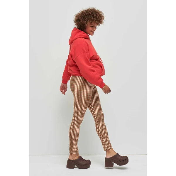 Legging de grossesse Vichy Camel en coton bio – Taille haute confort