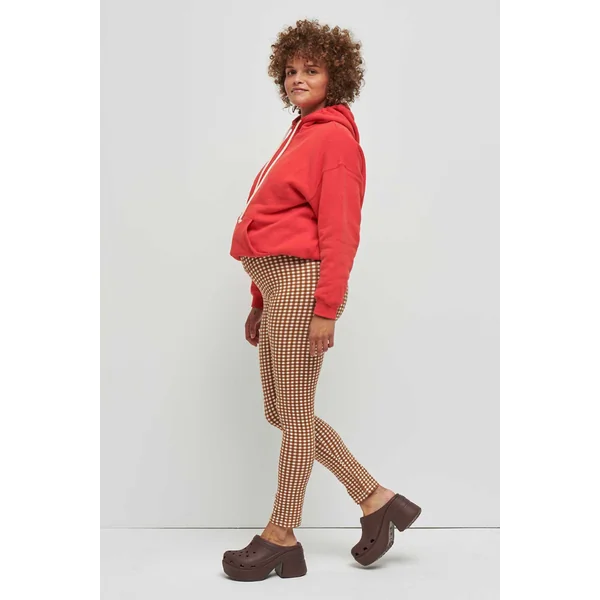 Legging de grossesse Vichy Camel en coton bio – Taille haute confort