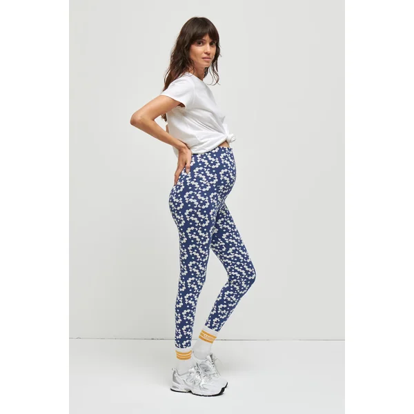 Legging de grossesse à fleurs vintage en coton bio – Taille haute confortable