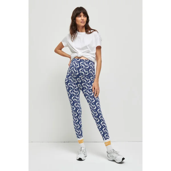 Legging de grossesse à fleurs vintage en coton bio – Taille haute confortable