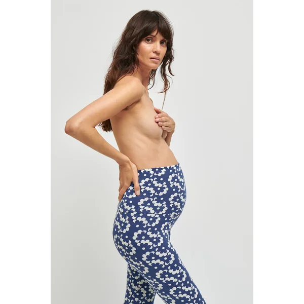 Legging de grossesse à fleurs vintage en coton bio – Taille haute confortable