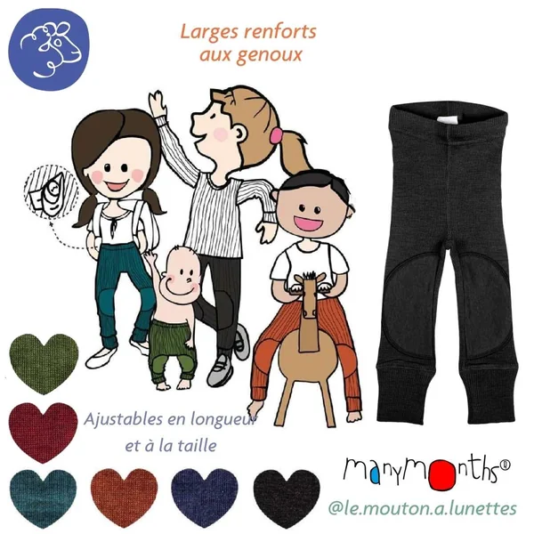 Legging évolutif mérinos avec Patches aux genoux ManyMonths