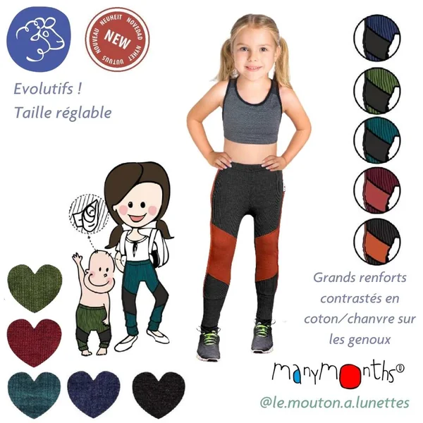 Leggings mérinos enfant "Sport" avec renforts chanvre ManyMonths – Nouveauté 2025/26