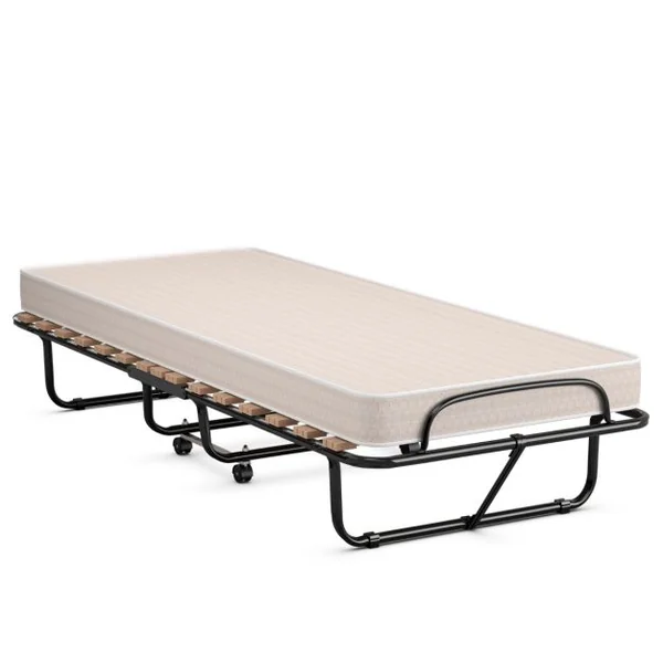 Lit d’Appoint Pliable 80 x 190 CM Lit Pliant sur Roulettes Matelas en Mousse 10 CM 1 Personne Charge de 120 KG