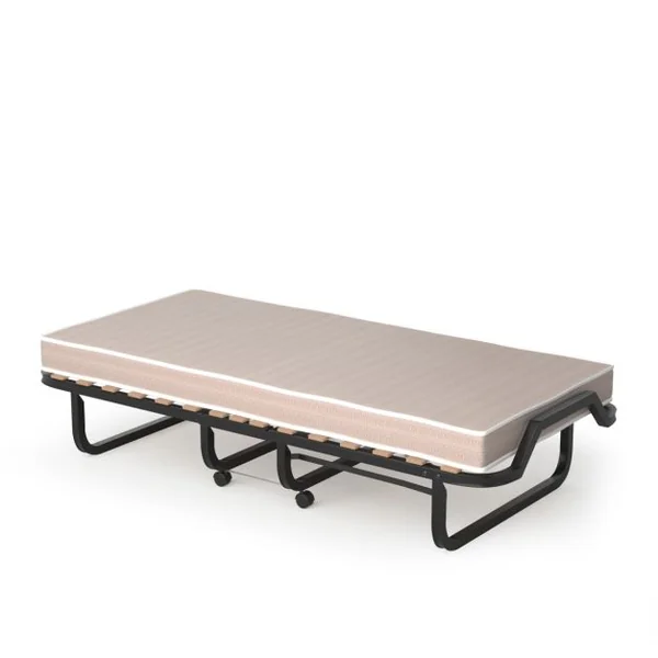 Lit d'Appoint Pliable sur Roulettes 80 x 200 CM Lit Pliant Matelas en Mousse 10 CM 15 Lattes de Lit en Bois
