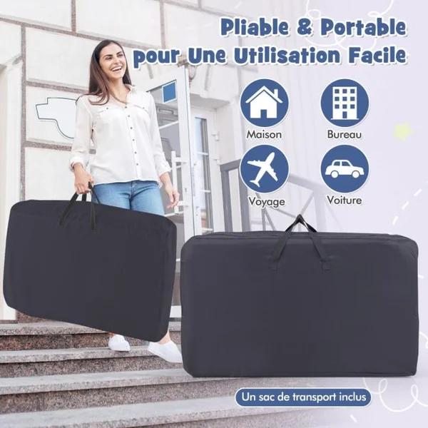 Lit de Bébé Berceau Berceau de Côté avec Hauteur Réglable 6 Niveaux Étagère de Rangement Roulettes Matelas et Sac de Transport Beige/Gris/Gris Clair/Rose