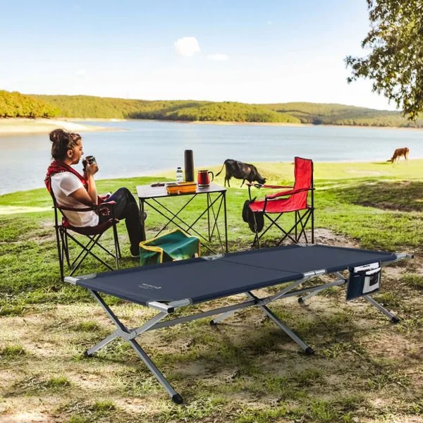 Lit de Camping Pliable de Marque Tangkula avec Sac de Transport Poche de Rangement Camping-car Plage Bureau Bleu