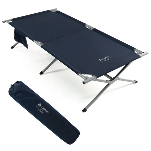 Lit de Camping Pliable de Marque Tangkula avec Sac de Transport Poche de Rangement Camping-car Plage Bureau Bleu