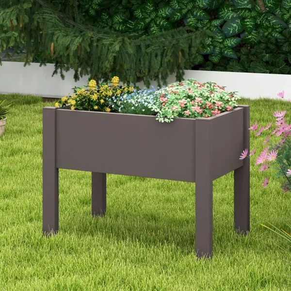 Lit de Jardin Surélevé Jardinière à Arrosage Automatique Indicateur de Niveau d'Eau Trou de Drainage Séparateurs Amovibles Café