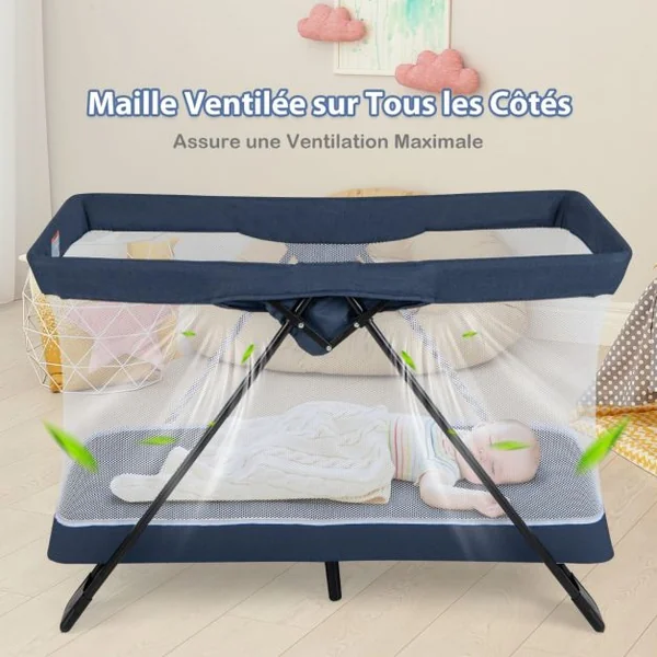 Lit de Voyage Portable Centre de Nursery Pliable Multifonctionnel avec Matelas Confortable et Housse de Matelas Lavable Parc de Jeu pour Bébé Voyageur