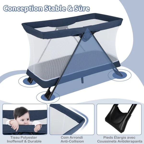 Lit de Voyage Portable Centre de Nursery Pliable Multifonctionnel avec Matelas Confortable et Housse de Matelas Lavable Parc de Jeu pour Bébé Voyageur