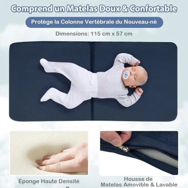 Lit de Voyage Portable Centre de Nursery Pliable Multifonctionnel avec Matelas Confortable et Housse de Matelas Lavable Parc de Jeu pour Bébé Voyageur