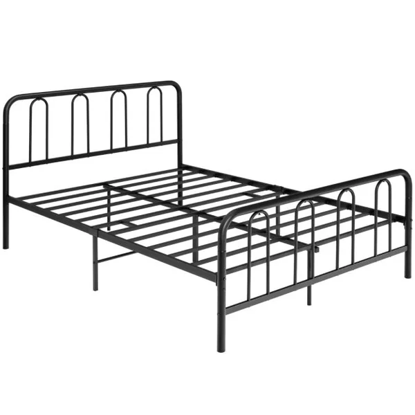 Lit Double, Cadre de Lit en Métal pour Matelas de 200 x 140 cm Fer Forgé avec 5 Pied Rangement sous le Lit sans Bruit Noir