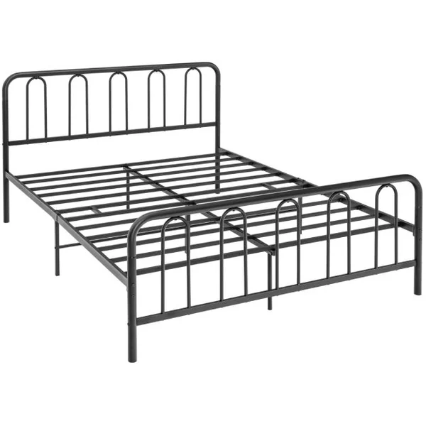 Lit Double Cadre de Lit en Métal pour Matelas de 200 x 160 cm Fer Forgé avec 5 Pied Rangement sous le Lit sans Bruit Noir