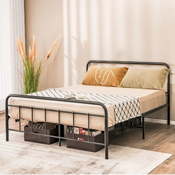 Lit Double en Métal Cadre de Lit pour Adultes Lattes en métal Massif Pas Besoin de Sommier sans Bruit 200 x 160 CM/200 x 140 CM