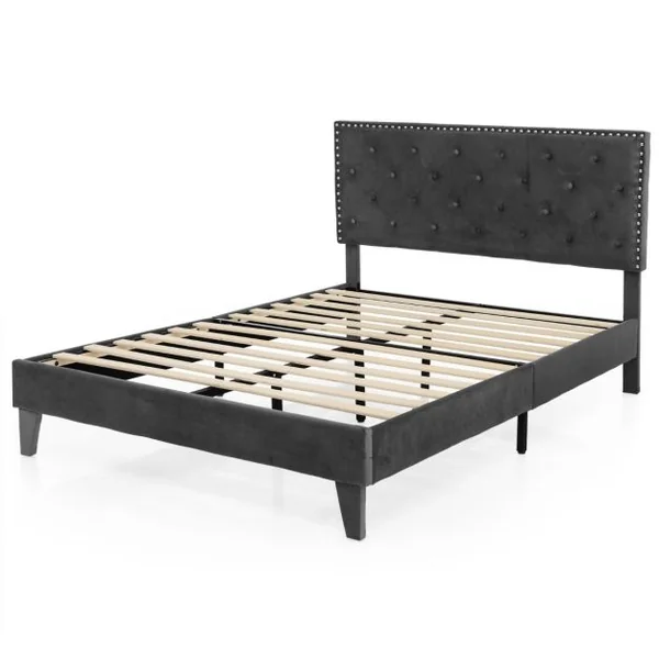 Lit Double Rembourré Structure de Lit avec Tête de Lit Sommier à Lattes et Repose-pieds réglables 140/180 x 200 CM Capacité de 450 kg