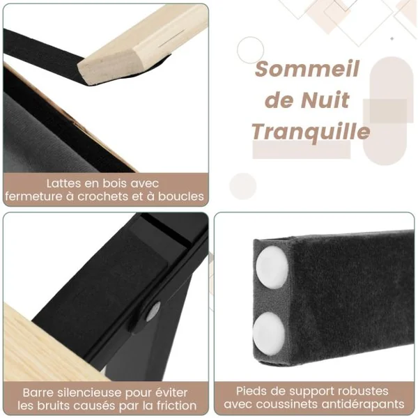 Lit Double Rembourré Structure de Lit avec Tête de Lit Sommier à Lattes et Repose-pieds réglables 140/180 x 200 CM Capacité de 450 kg
