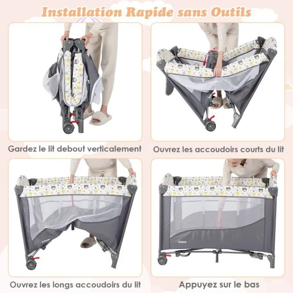 Lit Parapluie avec 4 Hauteur Réglables Agitation 5-10°Charge 15kg Noir
