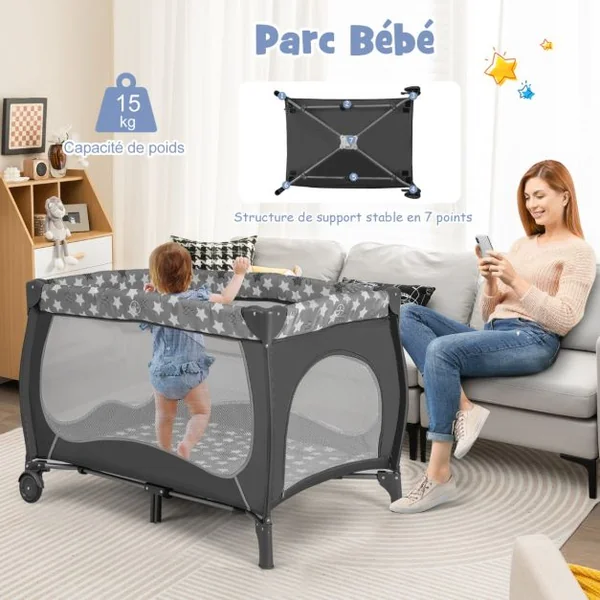 Lit Parapluie Bébé avec Matelas&Moustiquaire Charge 9kg pour 0-36 Mois